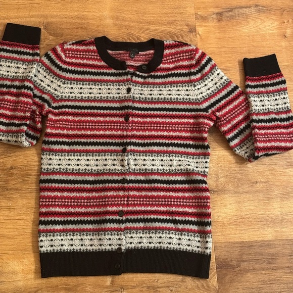 Talbots Sweaters - Talbots Striped Cardigan - Red, Black, White